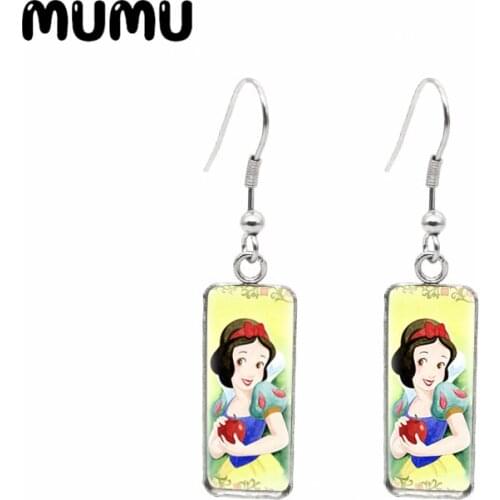2021 New Snow White and The Seven Dwarfs Rectangular Earring Princess Fish Hook Earrings Art Glass Dome Jewelry Gifts Girl