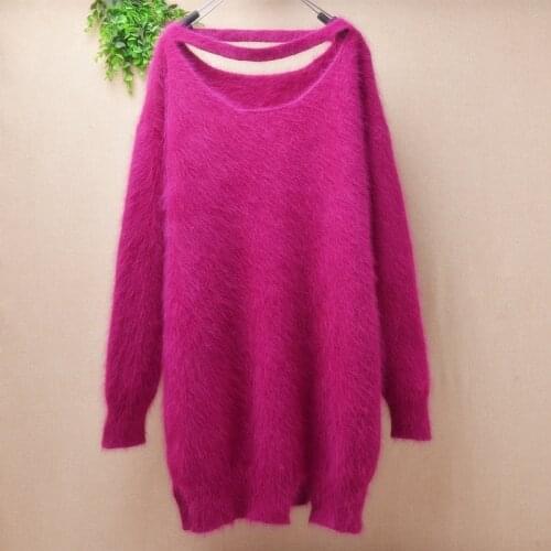 Spring autumn women ladies fashion medium-long base o-neck long sleeves loose mink cashmere knitted dress pullover sweater