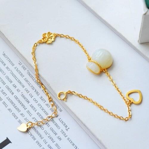 Original new natural Hetian jade gourd bracelet niche design retro palace style ladies silver jewelry