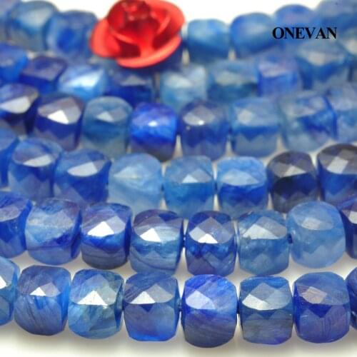ONEVAN A+ Blue Kyanite Faceted Square Beads 4+-0.2mm Smooth Round Stone Bracelet Necklace Jewelry Making Diy Accessories Design