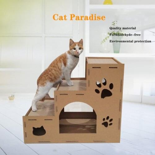 Cat climbing frame cat nest corrugated house pet multi-layer jumping platform with food rack environmenta