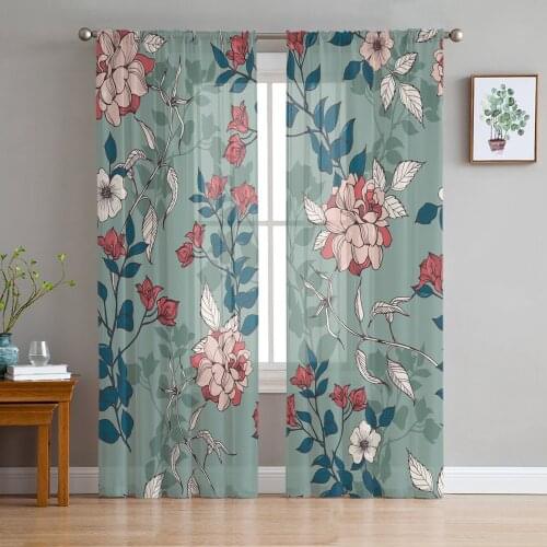 Sheer Curtains For Living Room Flowers Leaves Branches Childrens Bedroom Balcony Large Curtains Kitchen Dining Room Curtains