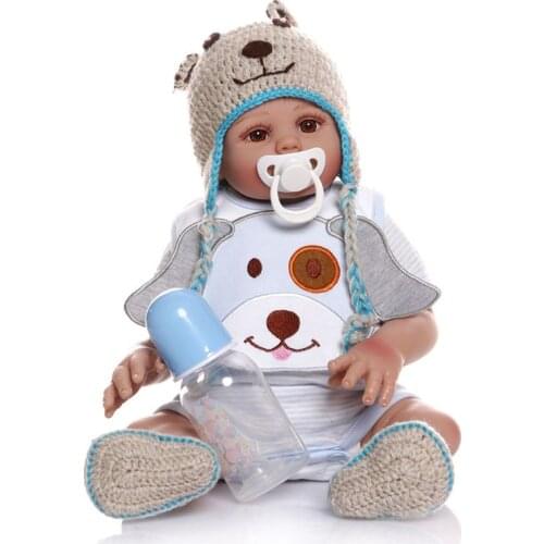 47cm Realistic Doll Full Soft Vinyl Toddler Babies Lifelike Boy Dog Bib Accompany Toy Birthday Christmas Gifts