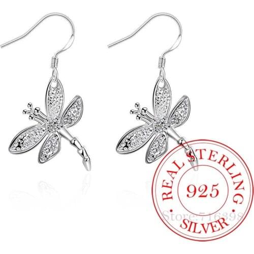 Korean 925 Sterling Silver Crystal dragonfly Vintage Long Tassel Dangle Earrings For Women 2020 Engagement Wedding Jewelry Gift