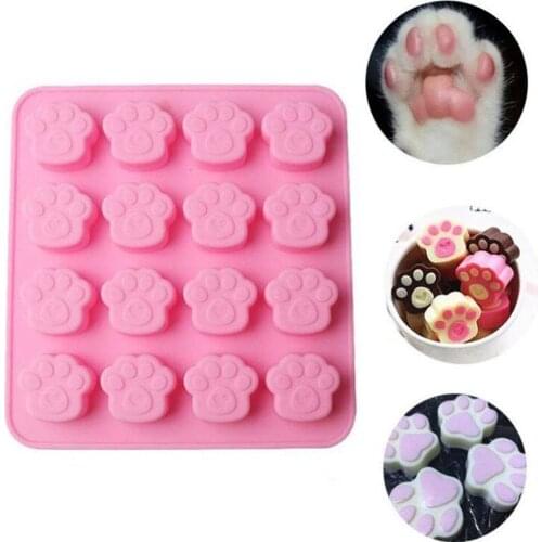 16 Holes Pets Cat Dog Paw Silicone Mold Fondant Cake Cookie Mould Baking Tools