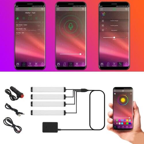LED Interior Car Lights Car Accessories LED Strip Lights Interior Sync Music App Bluetooth Control Cigar Lighter/USB/DC Wire
