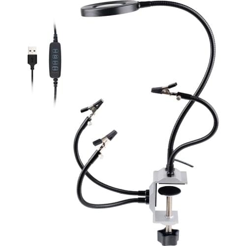 Four-Claw LED Magnifying Glass Aluminum Alloy Soldering Station Universal Clamp for Welding PCB Circuit Board