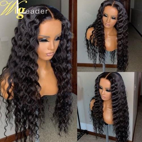 Wigleader Water Wave Glueless Lace Front Wigs Preplucked 150% Deep Parting 13x6 Human Hair Wigs With Baby Hair Black Curly Wigs