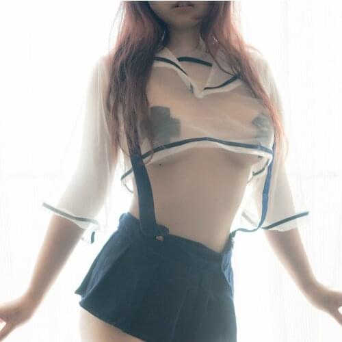 Japanese Sexy Lingerie Pink Set See Through Student Cosplay Anime School JK Uniform Kawaii Clothing Sailor Costume Maids Outfit
