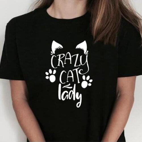 Women Tshirt Summer Short Sleeve Tee Shirt Femme Funny Crazy Cat Lady Letter Print Harajuku Shirt Tops Casual Camisetas Mujer