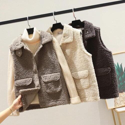 Lambswool Waistcoat Womens Short Autumn Winter New 2020 Fur One-Piece Vest Waistcoat Outer Wear Lamb Velvet Vest Jacket