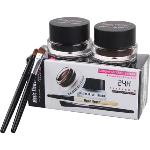 2pcs\lot Top Quality Brand Cosmetics 2 in 1 Black And Brown Waterproof Eyeliner Gel With Brush Makeup Eye Liner Beauty Tool