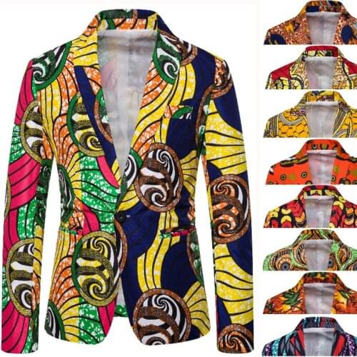 2020 Latest Yellow African Floral Printed Men Blazer Slim Fit Fashion Prom Party Jacket for Men Summer Men Suit Blazer Male Coat