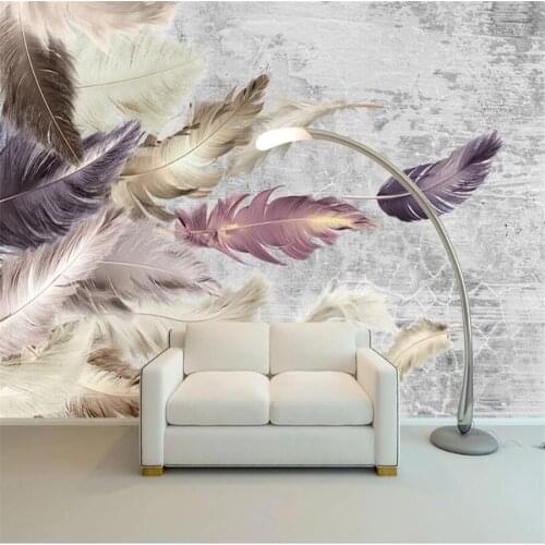 Custom 3D Murals Cement Texture Feather Living Room Bedroom Background Self Adhesive Wallpapers Decorative Painting Waterproof