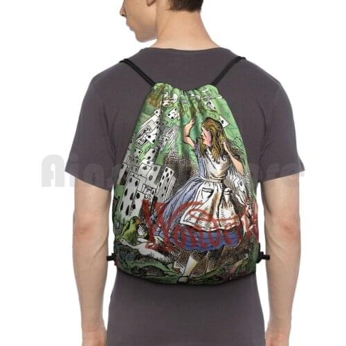 Alice In Adventure Vintage Flying Cards Backpack Drawstring Bags Gym Bag Waterproof Doodlefly Alice Alice In Mad Tea