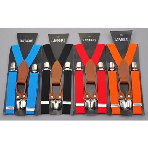 Free Shipping Y-Genuine leather 2.5cm wide Kids Suspenders 6colors BOYS/GIRLS Suspender Elastic Braces 4 Good Clips Suspenders