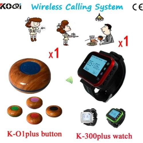 Wireless Waiter Paging System CE Approved 433.92MHZ 1pc Watches+1pc Button