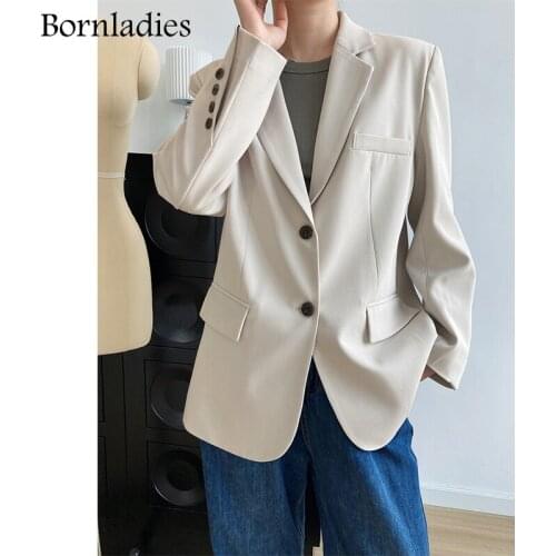 Bornladies 2021 Office Ladies Loose Blazer Suit Autumn Single Breasted Female Oversized Suit Jacket Women Full Sleeve Outwear
