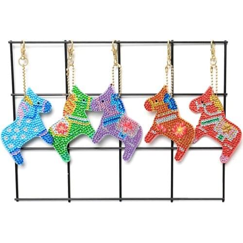 5pcs DIY Colorful Horse Full Drill Special Shaped Diamond Painting Keychain Squirrel Cross Stitch Embroidery Women Bag Key Chain
