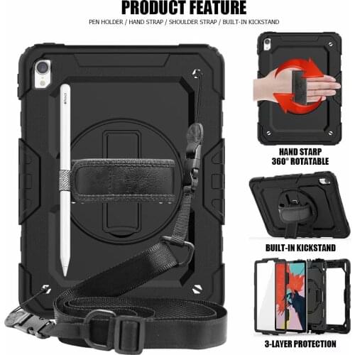 For iPad Air 4 10.9" Shell 360 Degree Case For iPad Pro 11 inch 2018 tablet Kids Silicone Hard Cover+Neck Strap & Hand Strap