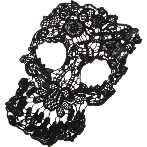 Black Skull Lace Trim Bridal Embroidery Motif Wedding Gown Applique Patches for Clothes Dresses Brim Handbag Hat Accessories
