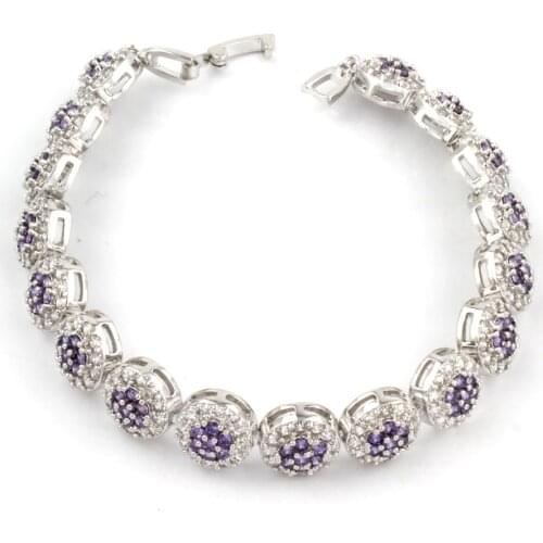 Hermosa Shiny Round LavenderAmethyst WhiteTopaz Bracelet 18cm For Women HS0077B Party Fashion Jewelry
