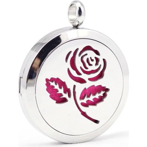 30mm 316L stainless steel rose flower aroma aromatherapy essential oil diffuser necklace