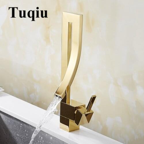 Sink Faucet Gold Basin Faucet Single Handle Waterfall Basin Mixer Tap Hot & Cold Bathroom Faucet Sink Water Faucet