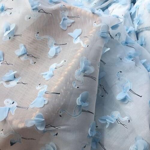 Pink and blue Fairy 3D flamingo quality chiffon lace clothing fabric width 130cm dress half skirt shawl home accessories