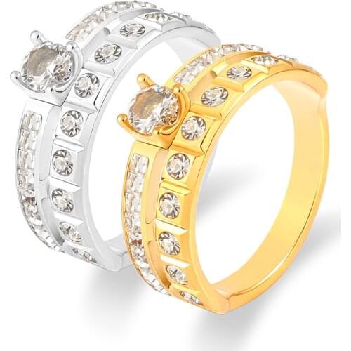 Fashion Stainless Steel Ring Luxuxy Double Circle Imitation stones Gold Sliver Color Lover Shining Jewelry Rings For Party Gift