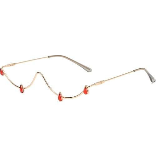 Fashion Rhinestone Glasses Frame Alloy Diamond Sunglasses Half Frame Glasses Women 2021 Luxury Crystal Water Drop Decoration