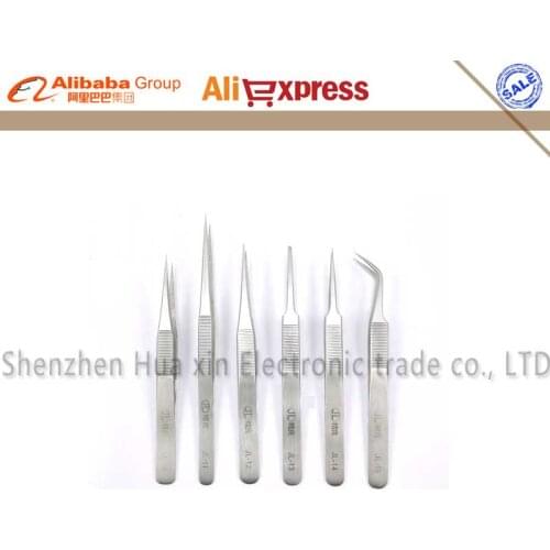 Original 6/pcs Dull polish High Precision Antimagnetic ESD Tweezer Set stainless Tweezers tools kit for BGA sundry Repair