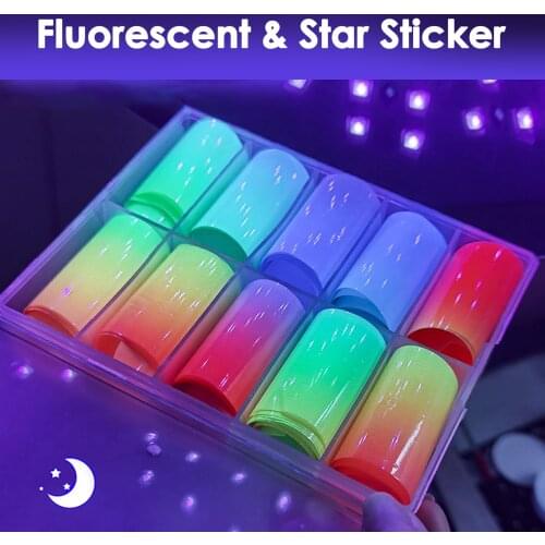 10 Roll/Box Luminous Nail Foil Set Nail Art Transfer Sticker Decal Matte Foils Gradient Color Slider Starry Papers Decorations