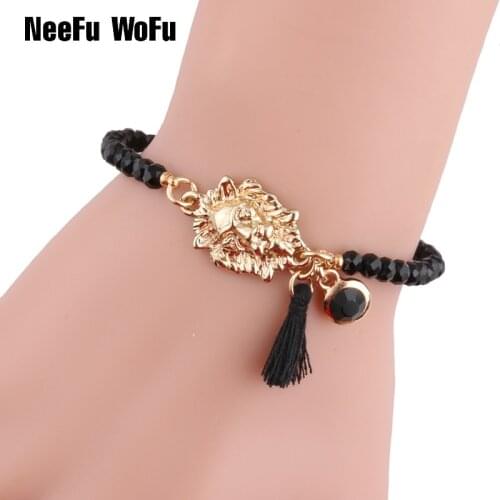 NeeFuWoFu Lion head Crystal Beads Bracelets Pulsera Filament Bohemia de Madera Estrela de Cinco Pontas Bracelet Perles wholesale
