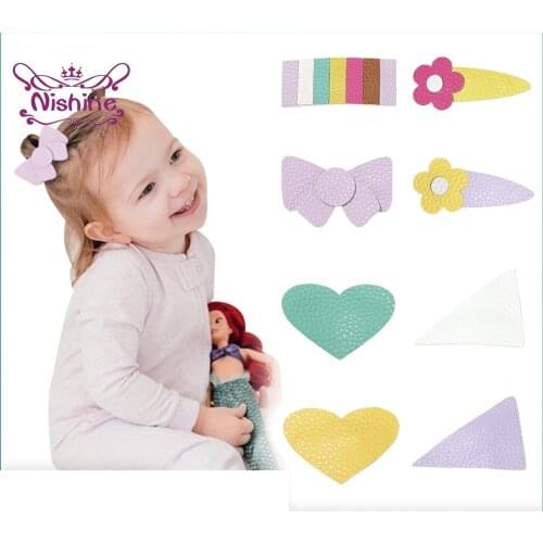 Nishine Lovely Heart-shaped Triangle Geometric PU Leather Hair Clips Fashion Bowknot Bangs Hairpins Infant Headwear Photo Props