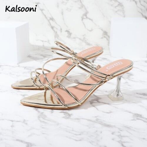 Kalsooni 2021 New Summer sexy one-line sandals and slippers fairy style open-toed rhinestone stiletto heels