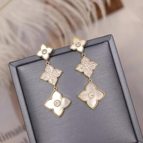 NPKDS New Korean Fashion Four-leaf Clover Zircon Earrings Long Tassel Temperament Ladies Earrings Jewelry