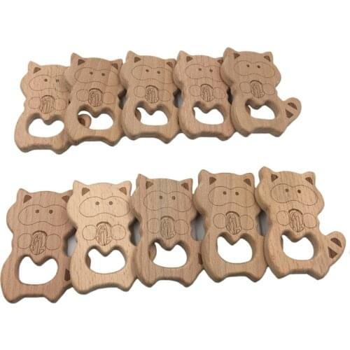 1PC Baby Teethers Cartoon Animal Baby Teething Toy Wooden Teether Unicorn Pendant Raccoon Necklace Accessories