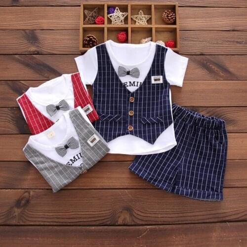 Baby boy clothes summer short-sleeve cotton gentleman bow tie top shorts 2-piece suit boy casual set baby suit suit for baby boy