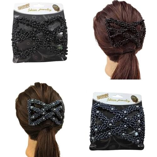 Beading Easy Stretching Hair Combs Double Clips Comb Hair Styling Accessories for Women Girls Hair Beauty, Black, Gray