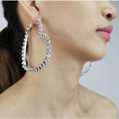 Multicolor Rhinestone Heart Drop Earrings For Women Metal Love Big Earrings Luxury Wedding Jewlery 2020 UKEN