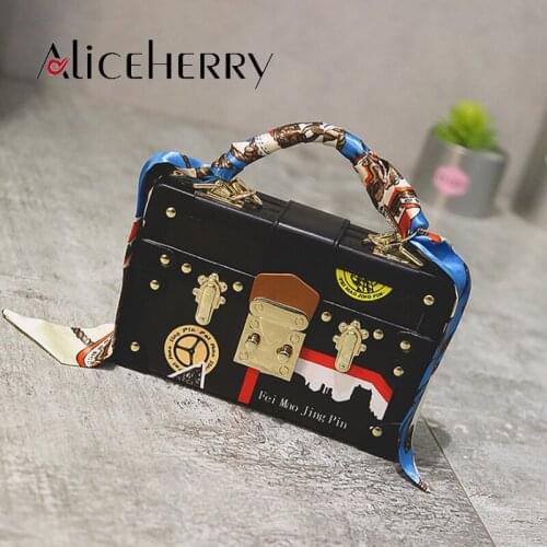 Luxury Vintage Silk Scarf party purse ladies shoulder bag Lock Clutch Evening bag Mini Tote handbag Retro Black