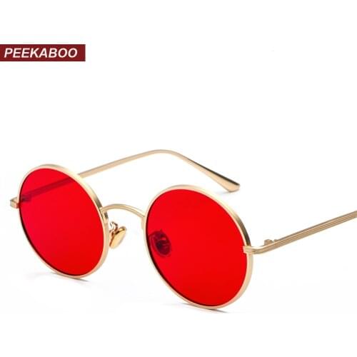 Peekaboo gold round metal frame sunglasses men retro 2018 summer style women red lens sun glasses unisex yellow pink black