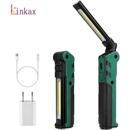 USB Rechargeable COB LED Working Light Camping Flashlight Waterproof Torch Built-in Battery Lantern Linternas with Magnet/Hook