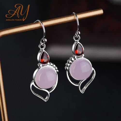 Anillos Yuzuk Vintage 925 Sterling Silver Womens Wedding Engagement Earrings Solid Rose Quartz Drop Earrings Fine Jewlery Gifts