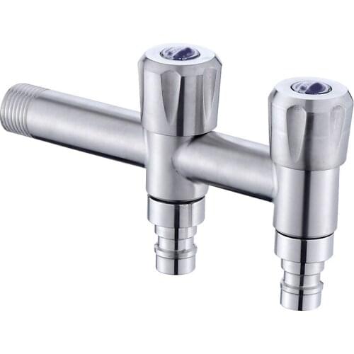 High Quality 2 Water Outlet Washing Machine Faucet Tap Double Spout Garden Outdoor Water Tap Brushed G1/2