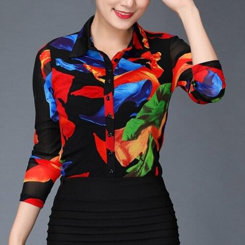 2019 New Arrival Women Clothes Shirts , Flower Tops And Blouses For Woman , Womens Long Sleeve 4xl Floral Print Blouse Top Shirt