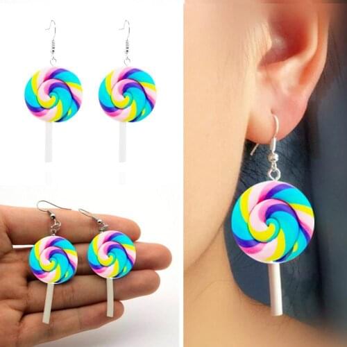 Hot Sales Fashion Rainbow Lollipop Candy Dangle Hook Earrings Women Jewelry Gift Party