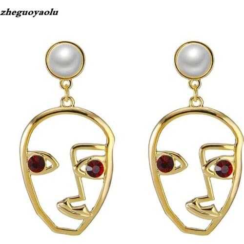 2017 New Trend Fashion Pearl Jewelry Gold Filled Funny Face Statement Earrings For Women Crystal Dangle Earrings Bijoux