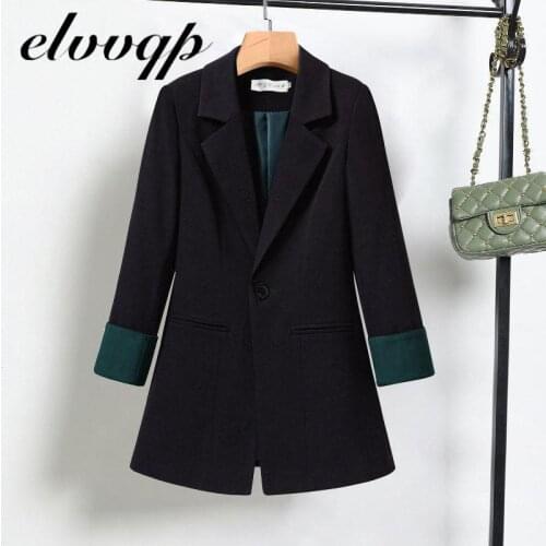Elegant Office Ladies Notched Collar Black Women Blazer Single Button Autumn Jacket 2020 Casual Pockets Female Suits Coat Lu1419